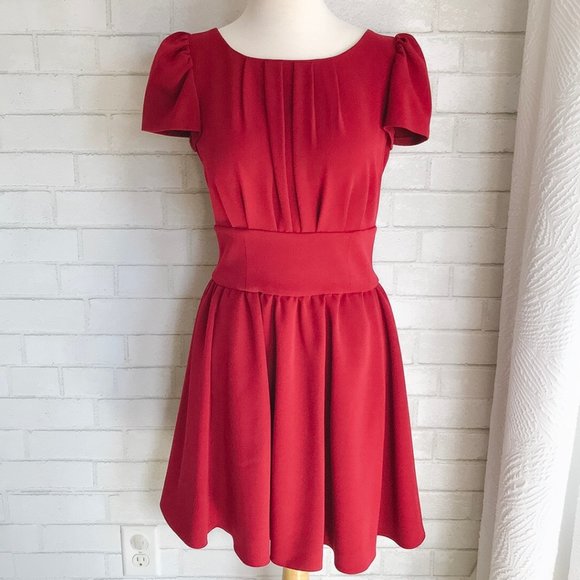 JAYGODFREY Dresses & Skirts - JayGodfrey Red Pleated Dress Gold Zipper 6